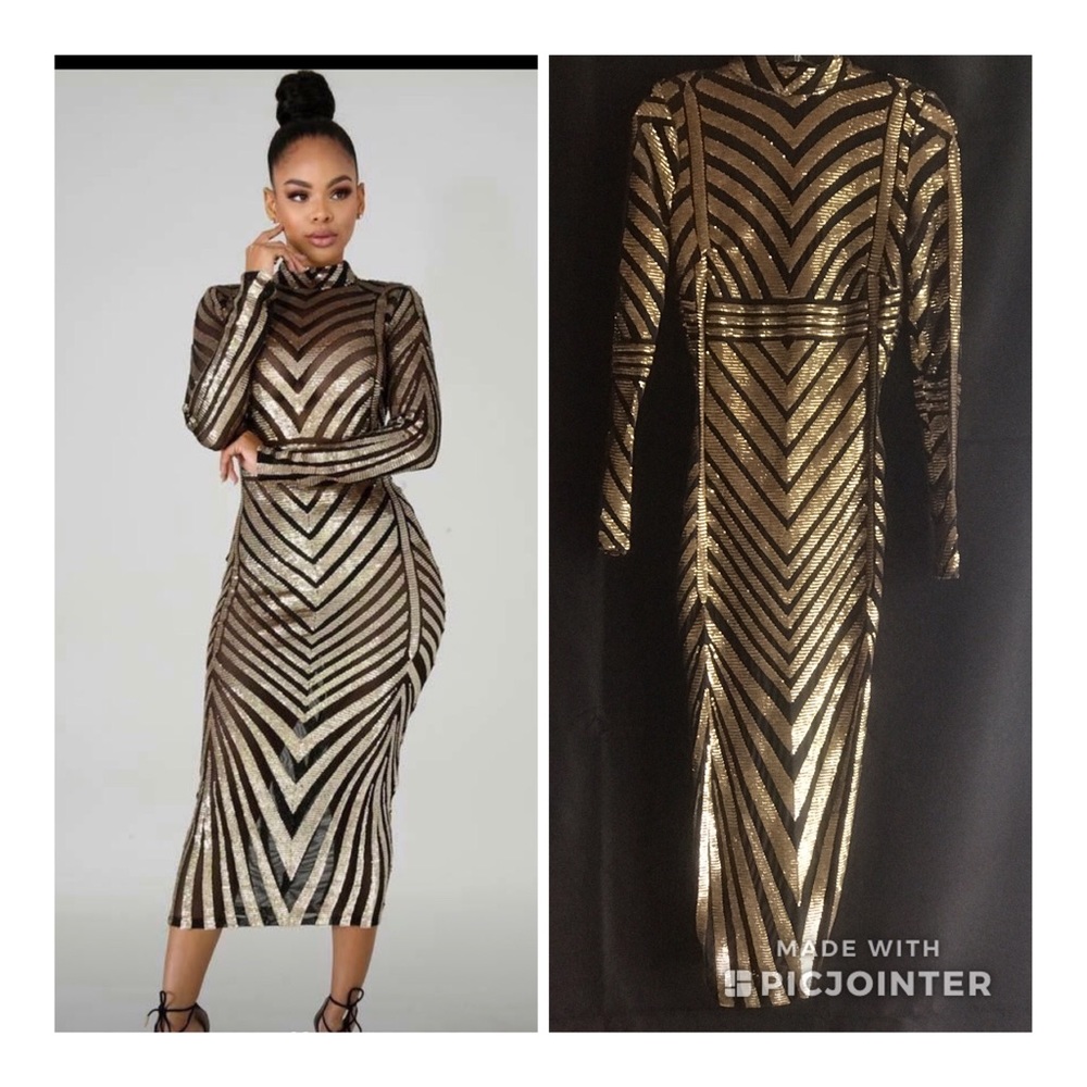 Gold sequined and black party dress